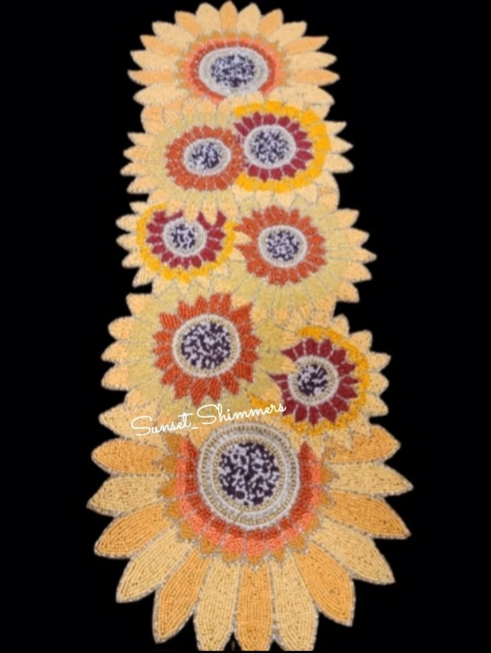 Shabby Chic Beaded Sunflower Table Runner Fall Floral Thanksgiving Decor 36